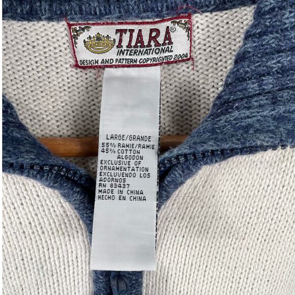 Tiara International Women's Large Full Zip Cardigan Sweater Fair Isle Blue - Picture 7 of 9